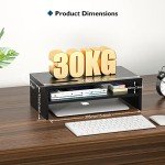 Wood Monitor Stand with Smartphone Holder and Cable Management