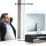 Wood Monitor Stand with Smartphone Holder and Cable Management