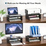 Wood Monitor Stand with Smartphone Holder and Cable Management
