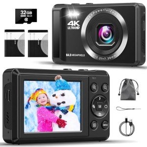 Compact 64MP 4K Camera with 32GB SD Card
