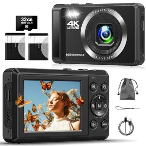 4K Compact Camera with 32GB Card & 44MP Autofocus