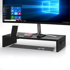 Wood Monitor Stand with Smartphone Holder and Cable Management