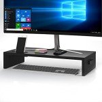 Wood Monitor Stand with Smartphone Holder and Cable Management