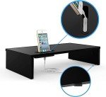 Wood Monitor Stand with Smartphone Holder and Cable Management