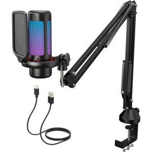 TONOR RGB USB Gaming Microphone with Boom Stand