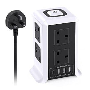 8-Way Surge Protected Tower Extension with USB-C