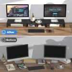 RFIVER Dual Monitor Stand Riser - Adjustable & Swivel