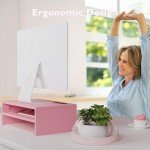 BONTEC Ergonomic Wood Monitor Stand with Smartphone Holder