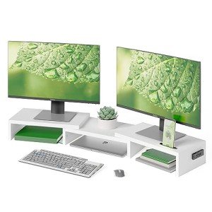 BONTEC Adjustable Dual Monitor Stand with Phone Holder