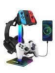 VCOM RGB Headphone Stand with 10 Light Modes, Gaming Controller Holder with 2 USB Ports, PC Gaming Accessories for Desk, Universal Organizer Headpsets/Xbox PS5 Controller Stand Gamer gifts