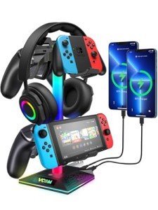 VCOM RGB Headphone Stand with USB & Type-C Ports