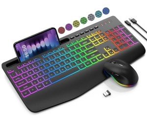 Backlit Wireless Keyboard and Mouse Combo with Wrist Rest