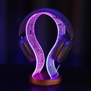 Walnut Wood Headphone Stand with LED Lights