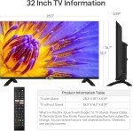 CRUA 32" Smart TV with HD Display and Apps