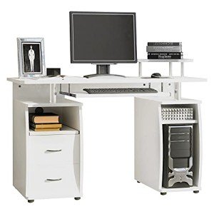 HOMCOM White Office PC Desk with Keyboard Tray