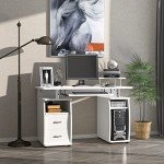 HOMCOM White Office PC Desk with Keyboard Tray
