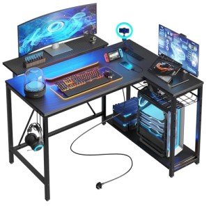 Bestier L-Shaped Desk with Power Outlets & RGB Lighting