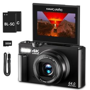 64MP 4K Vlogging Camera with 180° Flip Screen