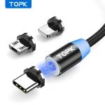 TOPK 3-in-1 Magnetic Charging Cable - Nylon Braided
