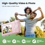 Pink 64MP 4K Digital Camera with 32G SD Card