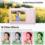 Pink 64MP 4K Digital Camera with 32G SD Card