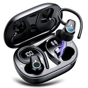 Bluetooth 5.3 Wireless Earbuds with Earhooks, Black