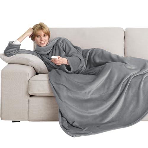 Bedsure Wearable Blanket with Sleeves - Grey, 150 x 200 cm