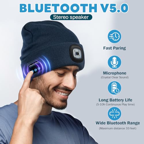 Bluetooth Beanie Hats with Light - Black