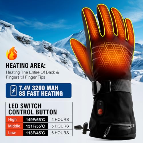 ABXMAS Waterproof Heated Gloves, 6 Hours Battery, 3 Levels