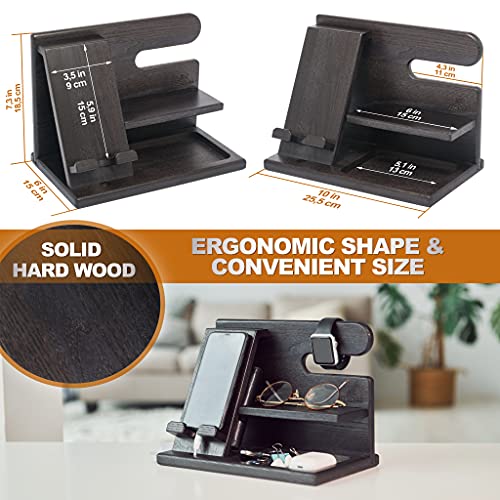 Wood Phone Docking Station with Key Holder and Wallet Stand