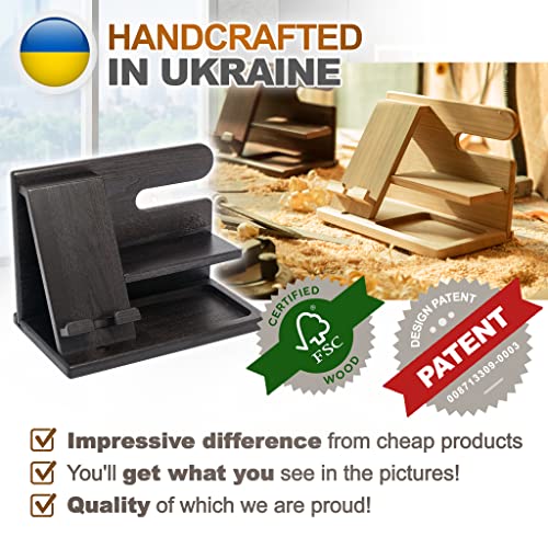 Wood Phone Docking Station with Key Holder and Wallet Stand