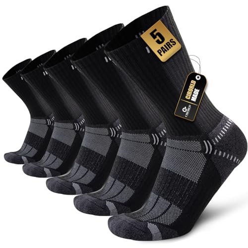 Circorld Moisture-Wicking Cushioned Crew Socks - 5 Pairs