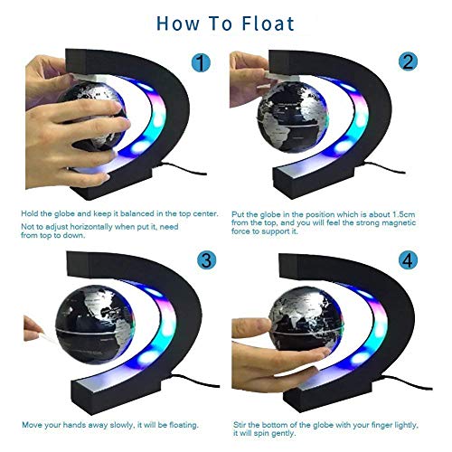 Floating Globe with LED Lights - C Shape Magnetic Levitation