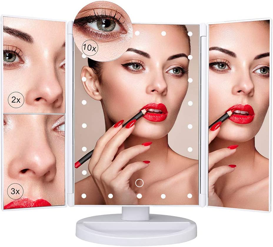 Tri-fold LED Makeup Mirror, 22 LED Lights, White