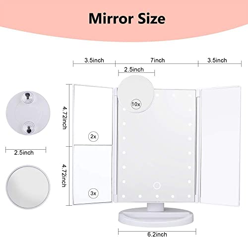 Tri-fold LED Makeup Mirror, 22 LED Lights, White