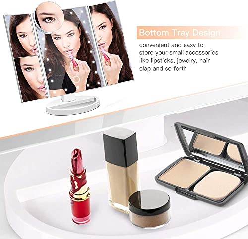 Tri-fold LED Makeup Mirror, 22 LED Lights, White