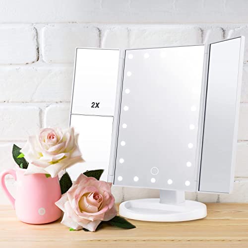 Tri-fold LED Makeup Mirror, 22 LED Lights, White