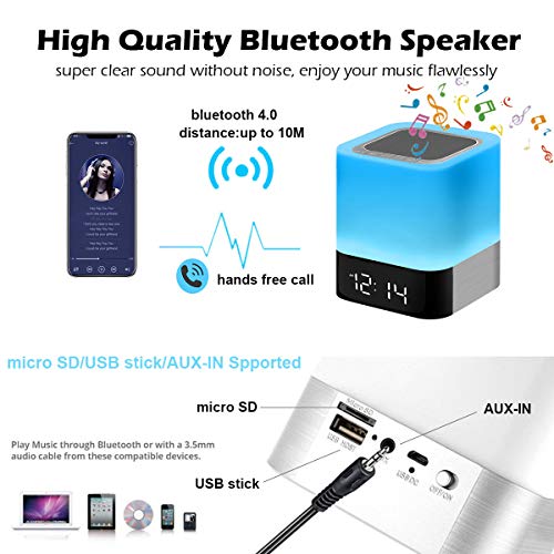 Bluetooth Speaker Alarm Clock Bedside Lamp RGB
