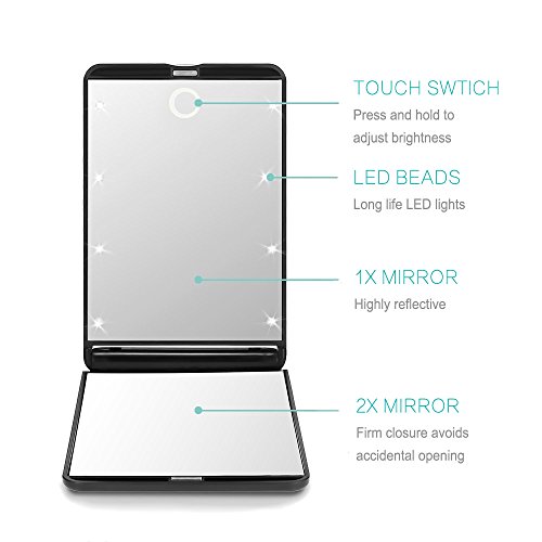 Portable Dimmable LED Makeup Mirror with Magnification & Compact