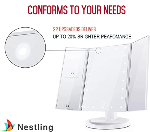 Tri-fold LED Makeup Mirror, 22 LED Lights, White