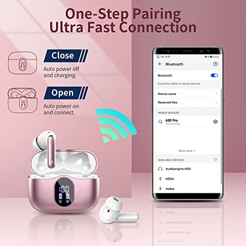 Bluetooth 5.3 Wireless Earbuds - Deep Bass, Waterproof, Rose Gold