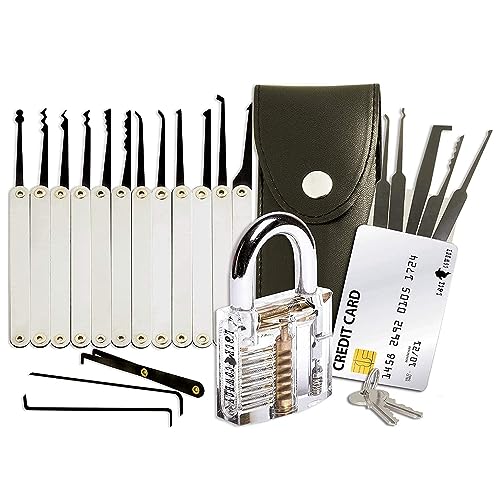 20-Piece Lockpicking Set with Transparent Padlock | Gadgets for Men
