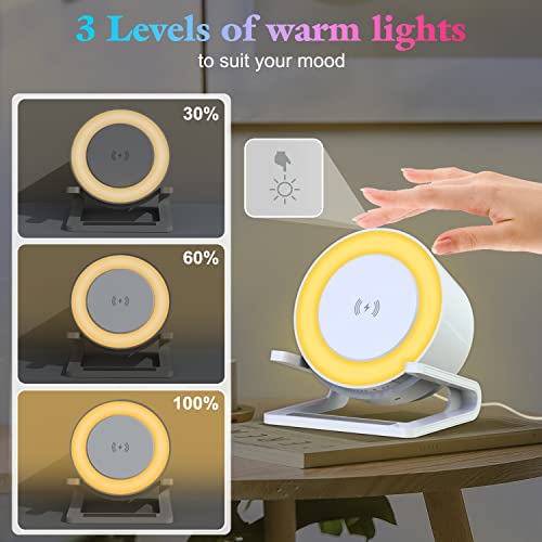 Bluetooth Speaker with Wireless Charger, Dimmable Lamp