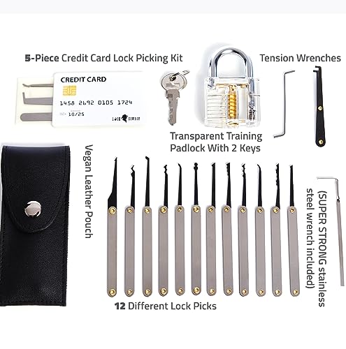 Professional 20-Piece Lockpicking Set with Transparent Padlock | Gadgets for Men