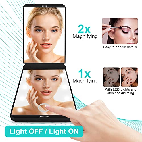 Portable Dimmable LED Makeup Mirror with Magnification & Compact