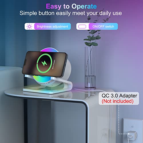Bluetooth Speaker with Wireless Charger, Dimmable Lamp