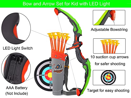 LED Archery Set for Kids: Bow, Arrow, Target