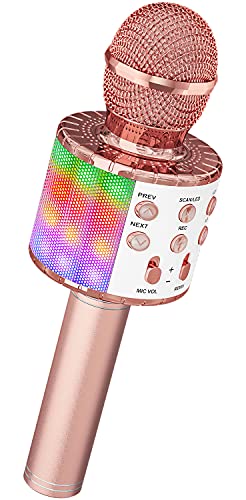 Ankuka Karaoke Wireless Microphone with LED Lights, Rose Gold