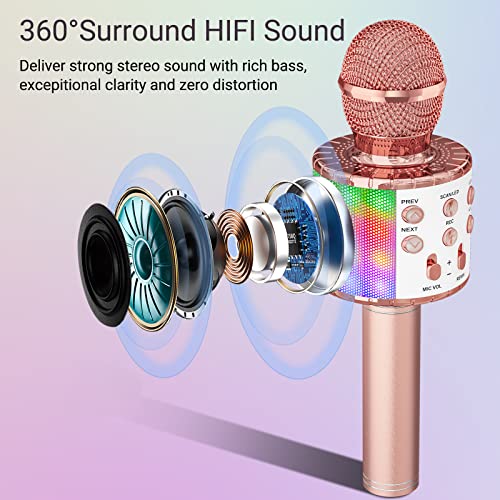 Ankuka Karaoke Wireless Microphone with LED Lights, Rose Gold