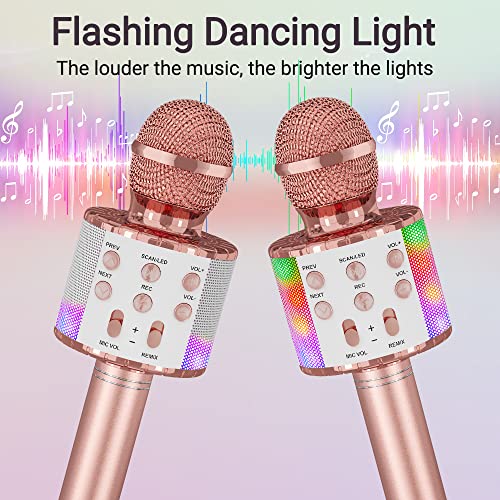 Ankuka Karaoke Wireless Microphone with LED Lights, Rose Gold